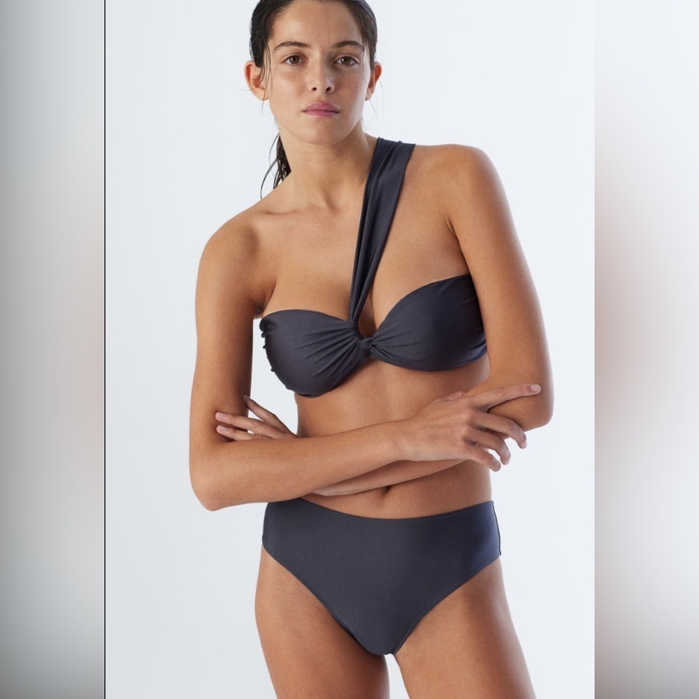 H&M Padded Bandeau Bikini Top Brazilian Bottoms Dark Gray
